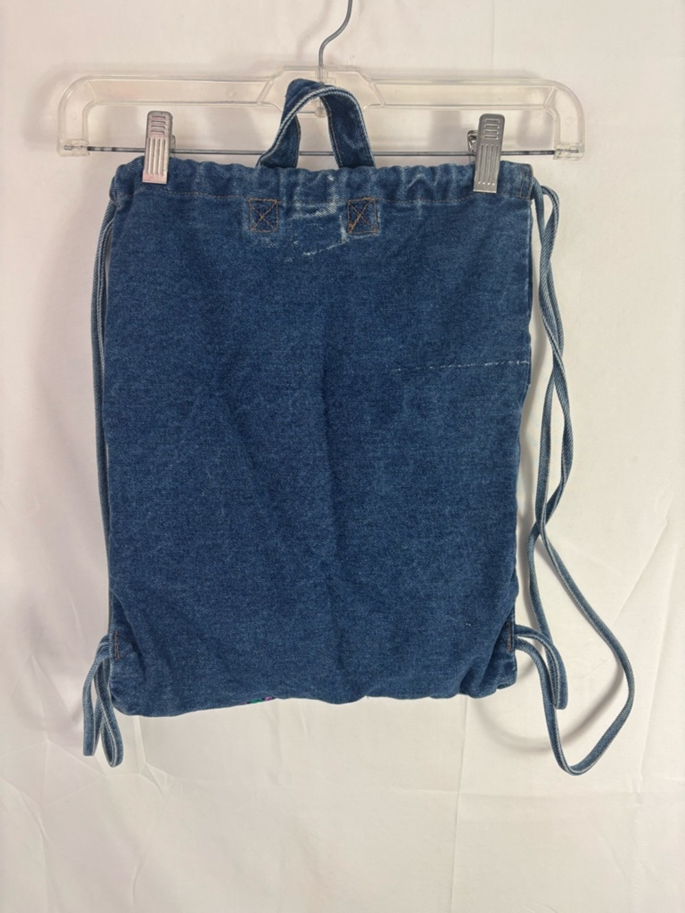 Y2K Embroidered Denim Drawstring Backpack LEI - Picture 2 of 7
